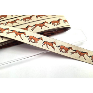 1m Webband "braune Pferde auf Beige" 20mm breit